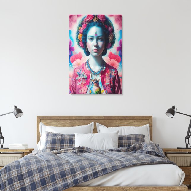 Lienzo Princesa de flor azul con chaqueta rosa (Insitu(Dormitorio))