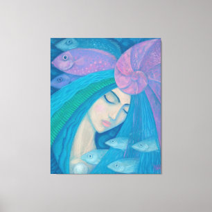 Lienzo Princesa Sirena, fantasía submarina, azul rosado