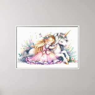 Lienzo Princesa Unicornio Pastel Cuento de Hadas Fantasía