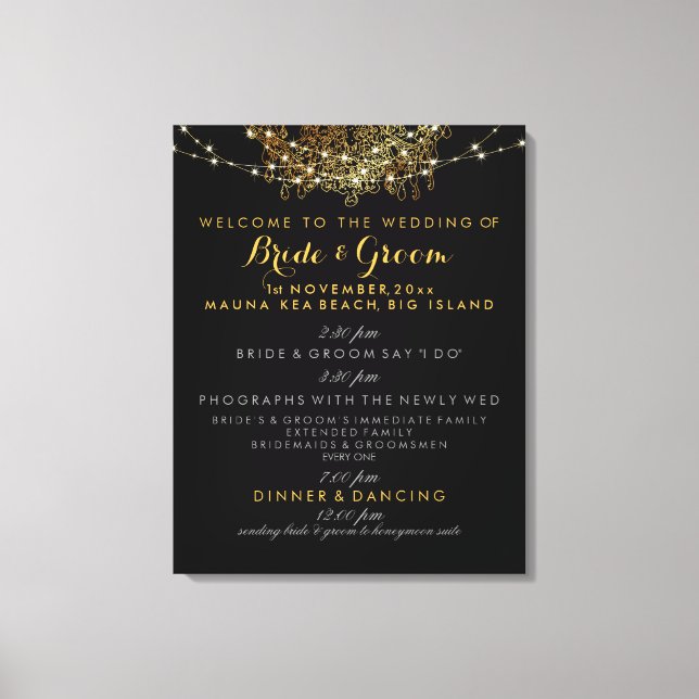 Lienzo programa de boda de candelabro de oro falso de Pix (Anverso)