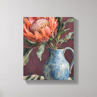 Lienzo Protea de Caqui en una Jarra Azul Fresca