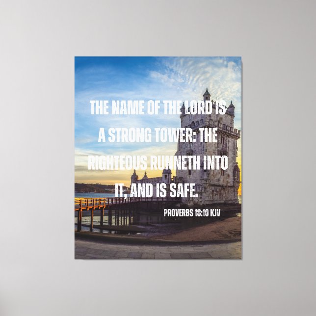 Lienzo Proverbios 18:10 Biblia Verse Canvas Wall Art (Anverso)