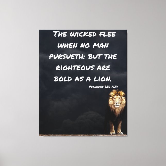 Lienzo Proverbios 28:1 Biblia Verse Lion Leon Wall Art (Anverso)
