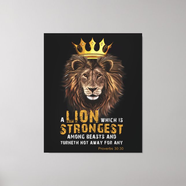 Lienzo Proverbios 30:30 Biblia Verse Lion Canvas Art (Anverso)