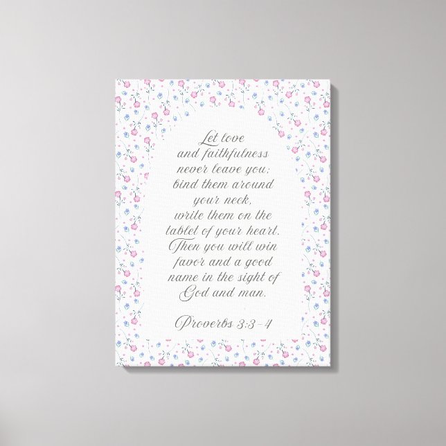 Lienzo Proverbs 3:3–4 Floral Scripture  (Anverso)