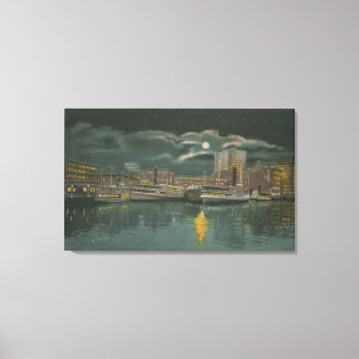 Lienzo Providence, RI - Night View of City & Waterfront