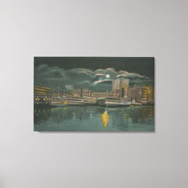 Lienzo Providence, RI - Night View of City & Waterfront (Anverso)