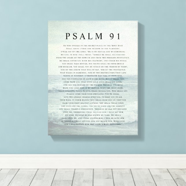 Lienzo Psalm 91 Scripture Soft Aqua Blue Calm Beach (Insitu (piso de madera))