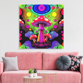 Lienzo Psychedelic Vibrant Colorful Retro Mushrooms