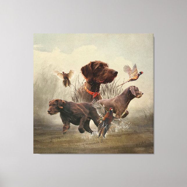 Lienzo Pudelpointers, faisán de caza (Anverso)