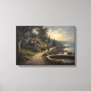 Lienzo Pueblo costero mediterráneo - estilo del siglo XIX