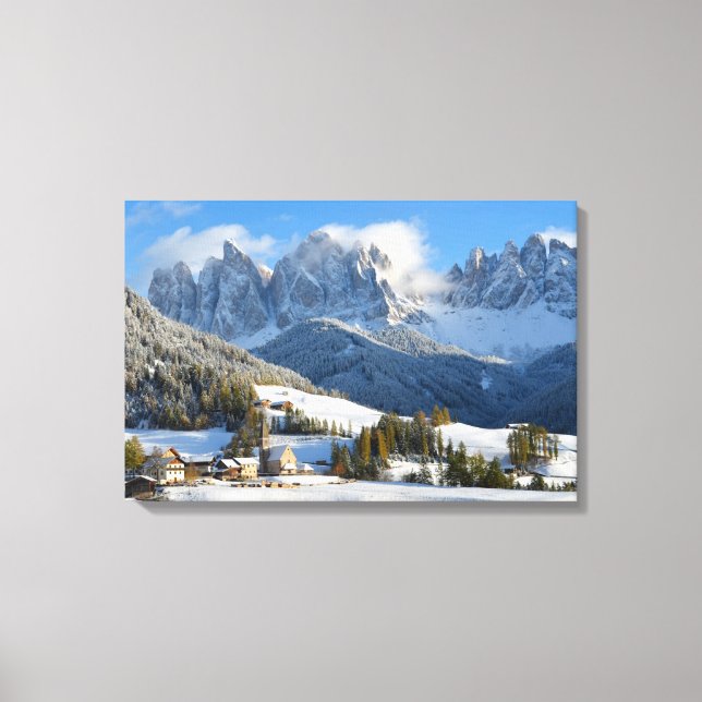 Lienzo Pueblo de Dolomitas en invierno (Anverso)