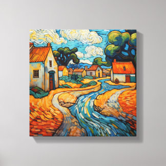 Lienzo "Pueblo paisajista estilo Van Gogh