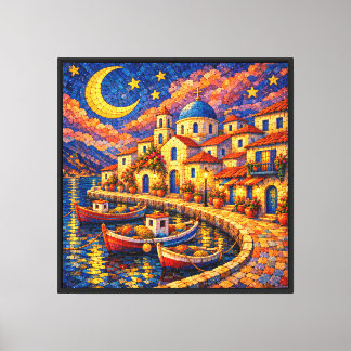 Lienzo Pueblo pesquero mosaico mediterráneo