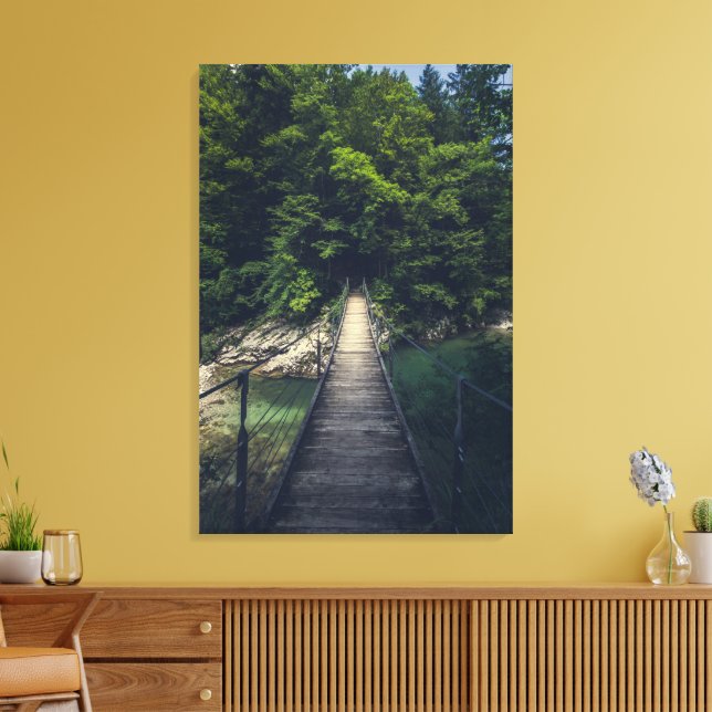Lienzo Puente colgante simple río Idrijca, Eslovenia (Insitu (Sala de estar))