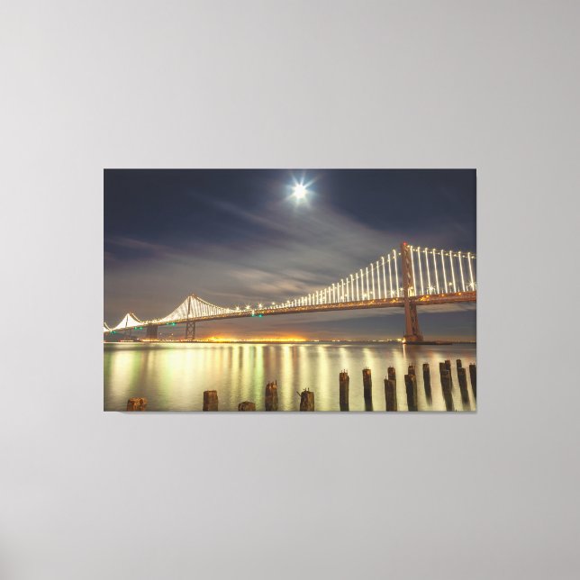 Lienzo Puente de Bahía de Noche con Luna (Anverso)