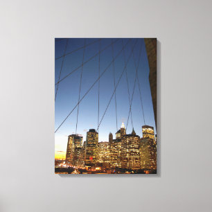 Lienzo Puente de Brooklyn al atardecer con horizonte de M