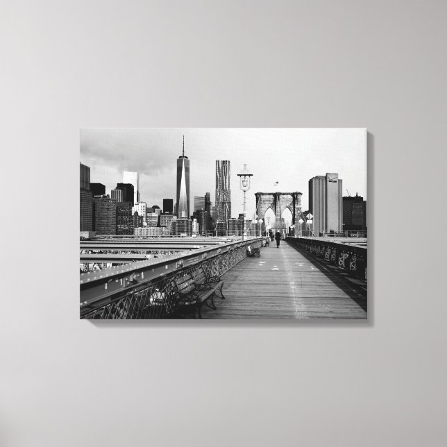 Lienzo Puente de Brooklyn blanco y negro (Anverso)