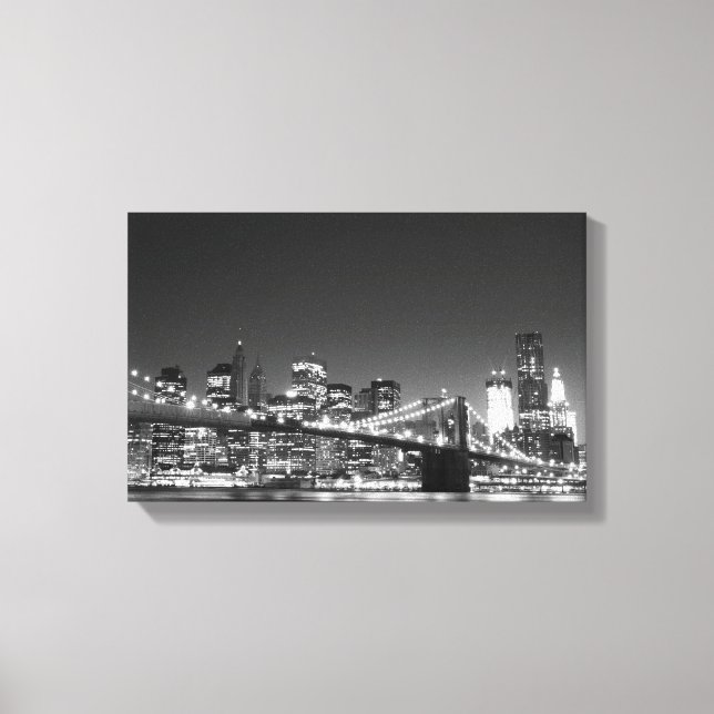 Lienzo Puente De Brooklyn De Noche En La Ciudad De Nueva  (Anverso)