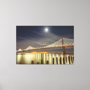 Lienzo Puente de la Bahía de noche con luna
