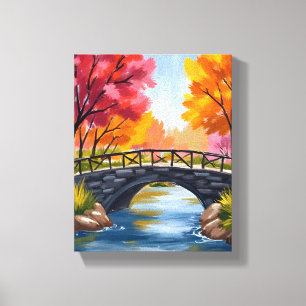 Lienzo Puente de otoño Follaje de otoño Acuarela Naturale