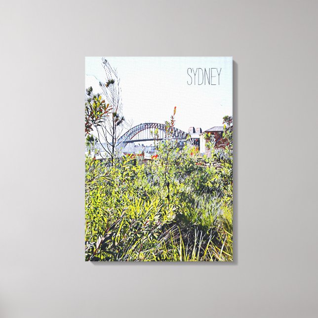 Lienzo Puente del puerto de Sydney con plantas nativas (Anverso)