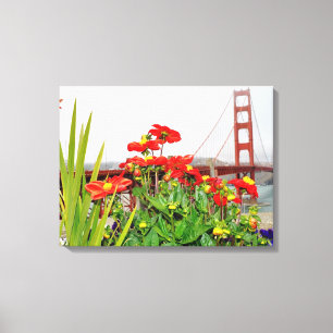 Lienzo Puente Golden Gate detrás de las flores