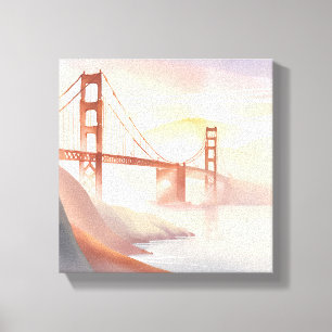 Lienzo Puente Golden Gate   Sunrise Beautiful Watercolor
