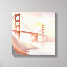 Lienzo Puente Golden Gate | Sunrise Beautiful Watercolor