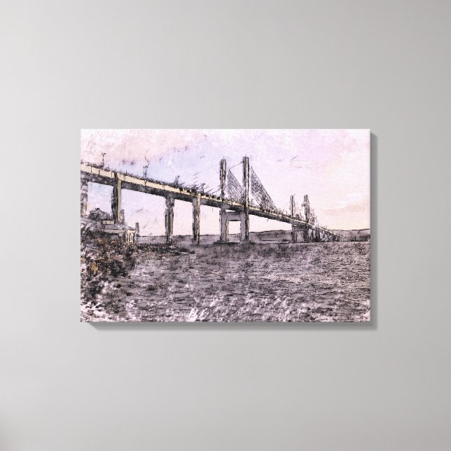 Lienzo Puente Kessock Inverness Acuarela Artística (Anverso)