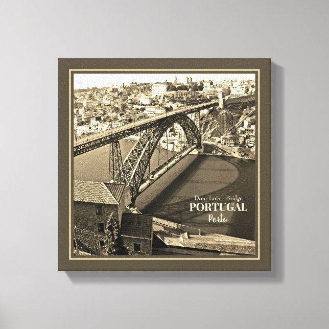 Lienzo Puente Porto sobre el río Douro, Portugal, sepia (Anverso)