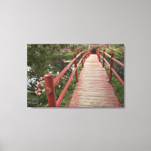 Lienzo Puente rojo sobre estanque, Magnolia Plantation,