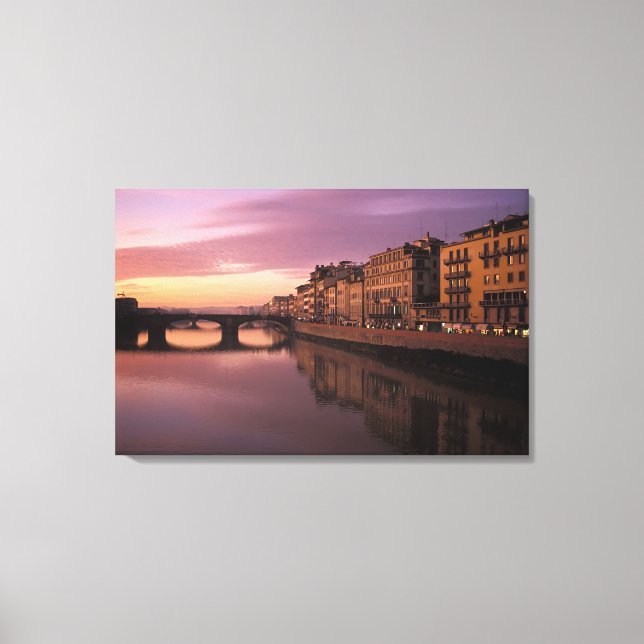 Lienzo Puentes sobre el río Arno al atardecer, (Anverso)