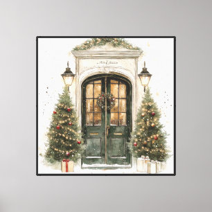 Lienzo Puerta de Brownstone de Navidad elegante