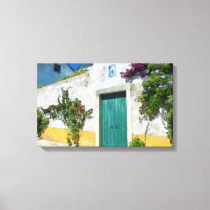 Lienzo Puerta de madera verde de la acuarela