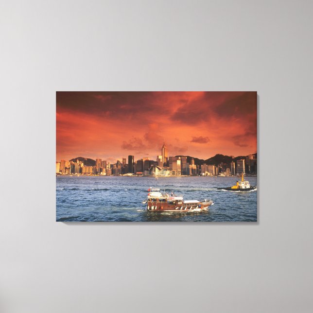 Lienzo Puerto de Hong Kong al atardecer (Anverso)