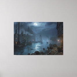 Lienzo Puerto de Victoria por noche: pueblo pesquero