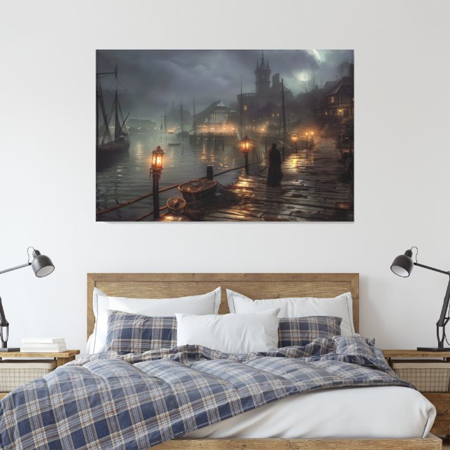 Lienzo Puerto de Victoria por noche: pueblo pesquero (Insitu(Dormitorio))