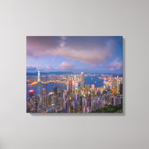 Lienzo Puerto Victoria y Skyline Hong Kong al atardecer