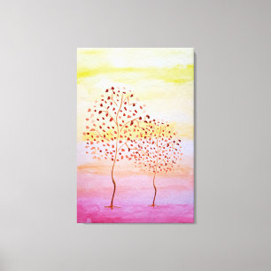 Lienzo Puesta de sol árbol acuarela pintada a mano