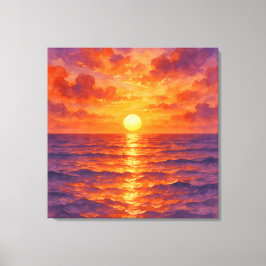 Lienzo Puesta de sol ardiente - Estilo de pintura en acua