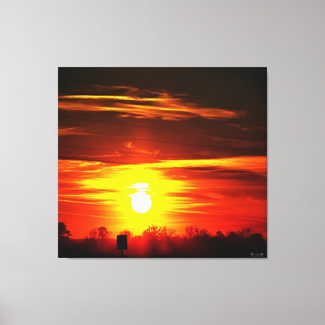 Lienzo Puesta de sol ardiente sobre árboles (Anverso)