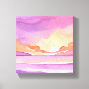 Lienzo Puesta de sol con acuarela rosa   Cielo oceánico h