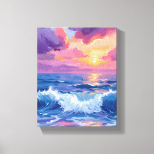 Lienzo Puesta de sol con rubor púrpura   Acuarela de bril