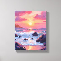 Puesta de sol de coral rosa | Olas del océano acua