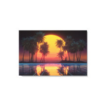 Puesta de sol de la cuadrícula de palma de neón