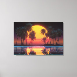 Lienzo Puesta de sol de la cuadrícula de palma de neón