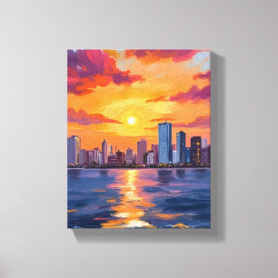 Lienzo Puesta de sol de la silueta urbana acuarela