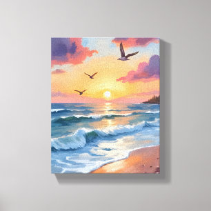 Lienzo Puesta de sol de olas del océano   Pintura al óleo