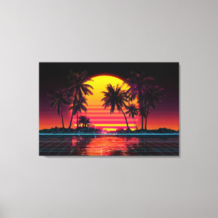 Lienzo Puesta de sol de palma de rejilla de neón